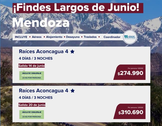 Viajes a Mendoza Finde Junio